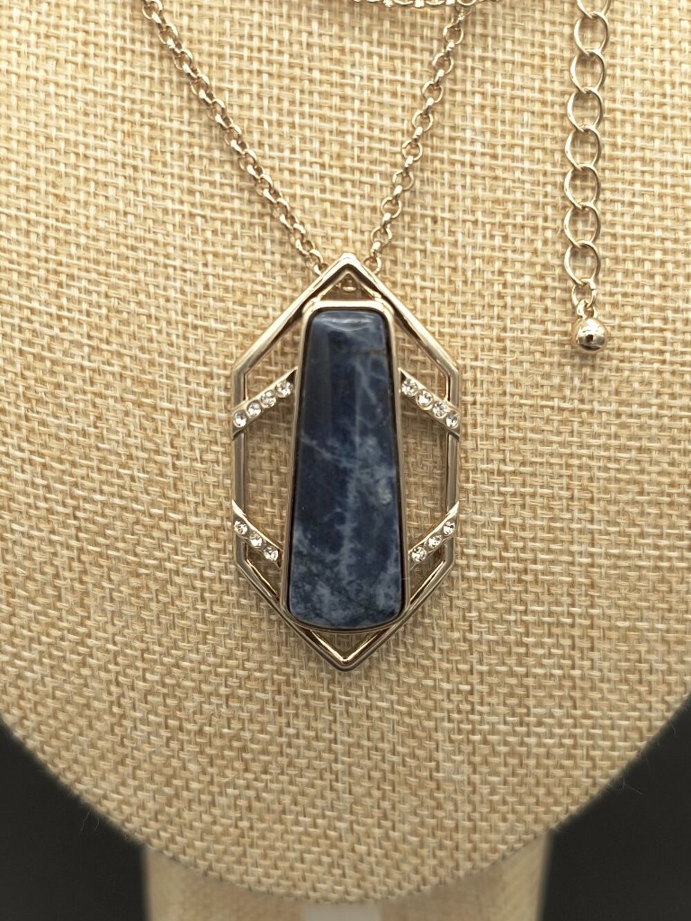 White House Black Market Third Eye Chakra Sodalite Stone Gold Tone Necklace